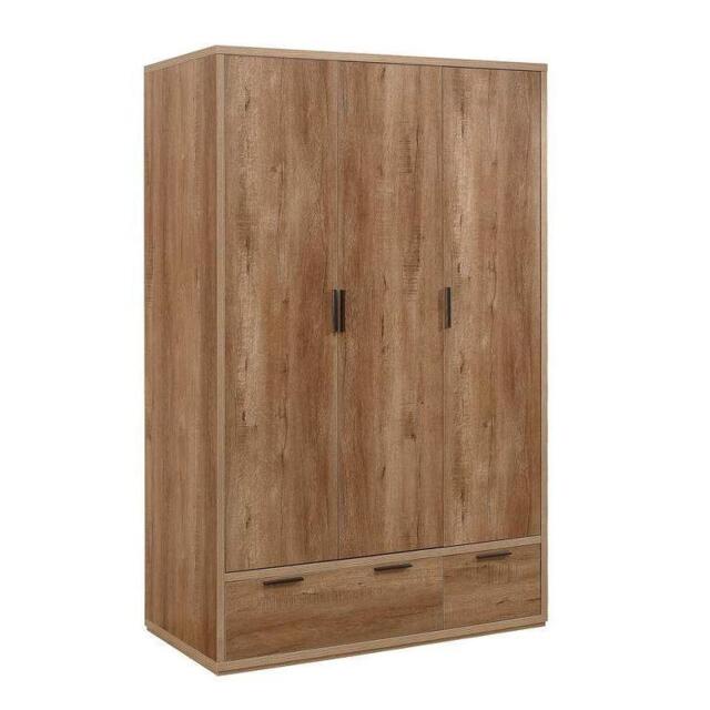 Stockwell - Rustic 3 Door Combination Wardrobe - Oak - Wooden - Happy Beds - image 1