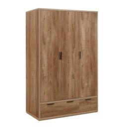Stockwell - Rustic 3 Door Combination Wardrobe - Oak - Wooden - Happy Beds - thumbnail 1