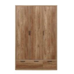 Stockwell - Rustic 3 Door Combination Wardrobe - Oak - Wooden - Happy Beds - thumbnail 4