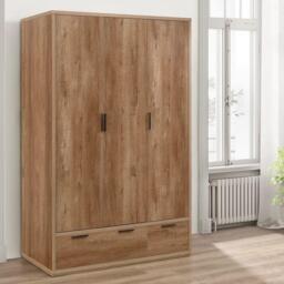Stockwell - Rustic 3 Door Combination Wardrobe - Oak - Wooden - Happy Beds - thumbnail 2