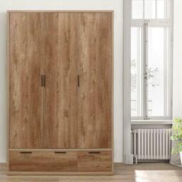 Stockwell - Rustic 3 Door Combination Wardrobe - Oak - Wooden - Happy Beds - thumbnail 3