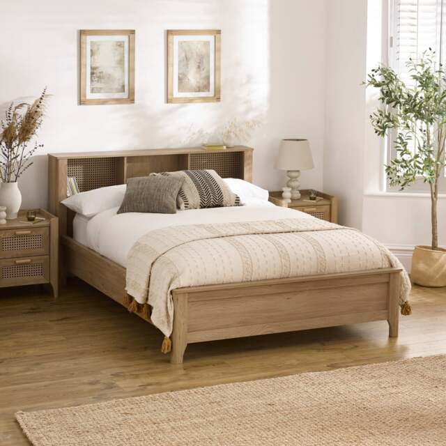 Sydney - King-Size - Rattan Oak-Effect Bookcase Bed - Oak - Wooden - 5ft - Happy Beds - image 1