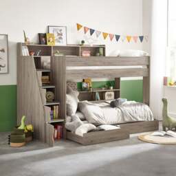 Tuscan - Single - Staircase Bunk Bed - Grey Oak - Wooden - 3ft - Happy Beds - thumbnail 1