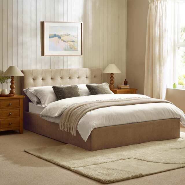 Peggy - King Size - Ottoman Storage Bed - Stone - Fabric - 5ft - image 1