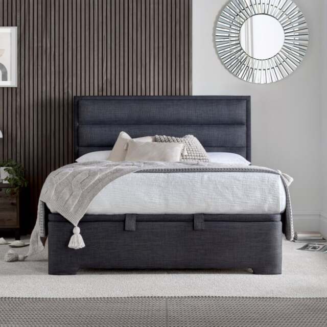Kirkby - King Size - Fabric Ottoman Storage Bed - Slate Grey - Fabric - 5ft - Happy Beds