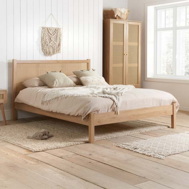 Croxley - Double - Bed Frame - Oak - Rattan Wood - 4ft6 - Happy Beds - image 1