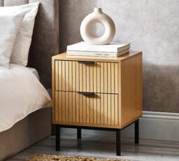 Sia – 2-Drawer Bedside Table – Oak/Black – Wood/Metal - Happy Beds - thumbnail 1