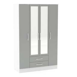 Lynx - 4 Door 2 Drawer Wardrobe With Mirror - White/Grey - Mirror/Wooden - Happy Beds - thumbnail 2