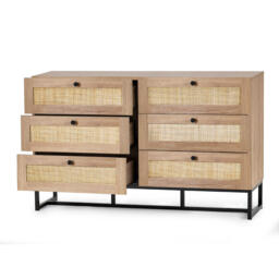 Padstow - 6 Drawer Chest - Oak - Wooden/Rattan - Happy Beds - thumbnail 2