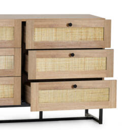 Padstow - 6 Drawer Chest - Oak - Wooden/Rattan - Happy Beds - thumbnail 8