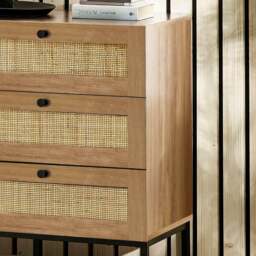 Padstow - 6 Drawer Chest - Oak - Wooden/Rattan - Happy Beds - thumbnail 3