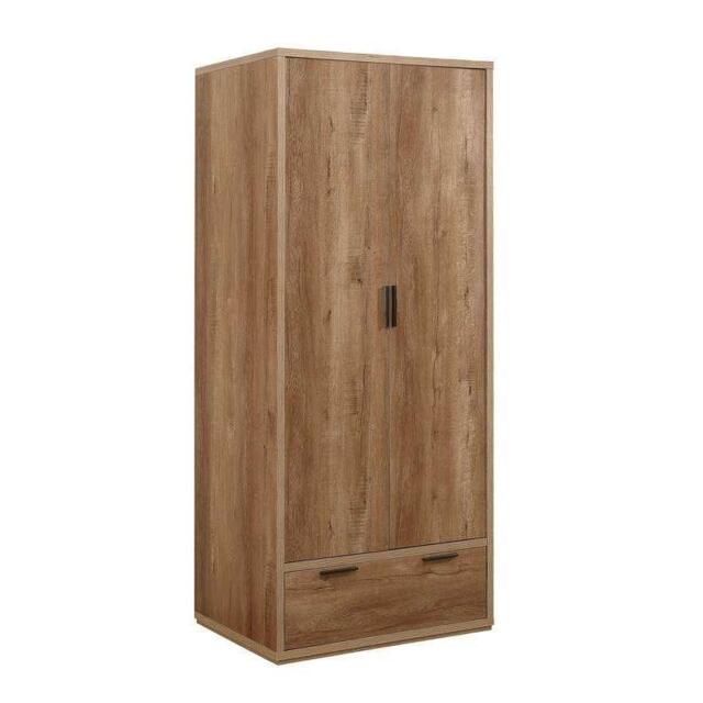 Stockwell - Rustic 2 Door Combination Wardrobe - Oak - Wooden - Happy Beds - image 1