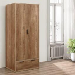 Stockwell - Rustic 2 Door Combination Wardrobe - Oak - Wooden - Happy Beds - thumbnail 2