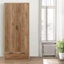 Stockwell - Rustic 2 Door Combination Wardrobe - Oak - Wooden - Happy Beds - thumbnail 3