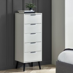 Alba – 5-Drawer Narrow Chest of Drawers – Silk Grey – Lacquered MDF - Happy Beds - thumbnail 1