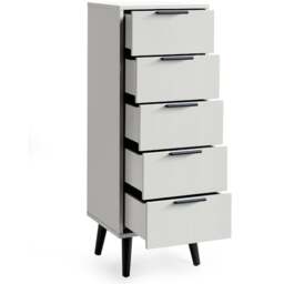 Alba – 5-Drawer Narrow Chest of Drawers – Silk Grey – Lacquered MDF - Happy Beds - thumbnail 6