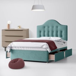 Small Double - Divan Bed and Victor Buttoned Headboard - Duck Egg Blue - Fabric - 4ft - Happy Beds - thumbnail 3