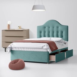 Small Double - Divan Bed and Victor Buttoned Headboard - Duck Egg Blue - Fabric - 4ft - Happy Beds - thumbnail 2