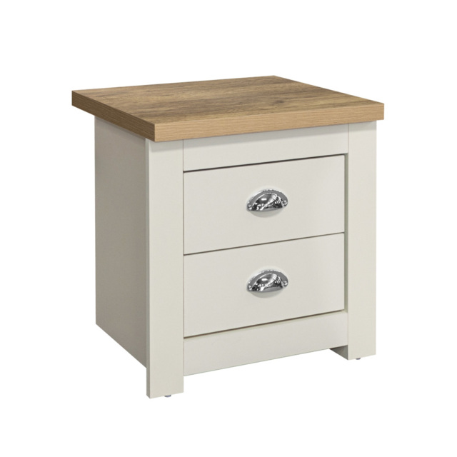 Highgate - 2 Drawer Bedside Table - Cream/Oak - Wooden - Happy Beds - image 1