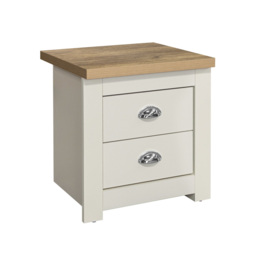Highgate - 2 Drawer Bedside Table - Cream/Oak - Wooden - Happy Beds - thumbnail 1