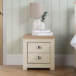 Highgate - 2 Drawer Bedside Table - Cream/Oak - Wooden - Happy Beds