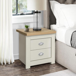 Highgate - 2 Drawer Bedside Table - Cream/Oak - Wooden - Happy Beds - thumbnail 6