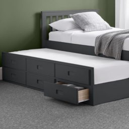 Maisie - Single - Kids Guest Bed - Storage and Underbed Trundle - Dark Grey - Wooden - Single - Happy Beds - thumbnail 4