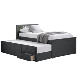 Maisie - Single - Kids Guest Bed - Storage and Underbed Trundle - Dark Grey - Wooden - Single - Happy Beds - thumbnail 3