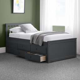 Maisie - Single - Kids Guest Bed - Storage and Underbed Trundle - Dark Grey - Wooden - Single - Happy Beds - thumbnail 1