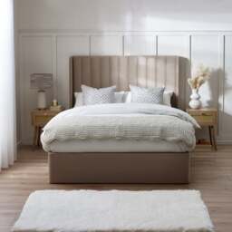 Harper - King Size - Winged Ottoman Storage Bed - Warm Stone - Velvet - 6ft - Happy Beds - thumbnail 6