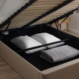 Harper - King Size - Winged Ottoman Storage Bed - Warm Stone - Velvet - 6ft - Happy Beds - thumbnail 8