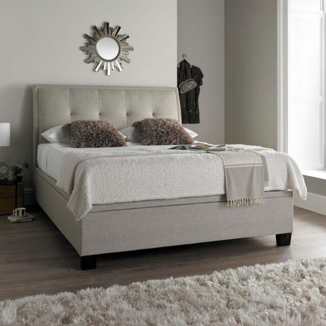 Accent - Double - Ottoman Storage Bed - Neutral Oatmeal - Fabric - 4ft6 - Happy Beds