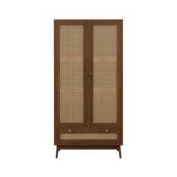 Croxley - 2 Door 1 Drawer Wardrobe - Walnut - Rattan - Wooden - Happy Beds - thumbnail 6