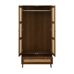 Croxley - 2 Door 1 Drawer Wardrobe - Walnut - Rattan - Wooden - Happy Beds - thumbnail 7