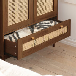 Croxley - 2 Door 1 Drawer Wardrobe - Walnut - Rattan - Wooden - Happy Beds - thumbnail 3