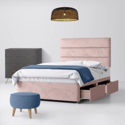 Super King Size - Divan Bed and Cornell Lined Headboard - Pink - Velvet - 6ft - Happy Beds - thumbnail 2