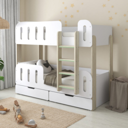 Elisa - Single – Bunk Bed with Underbed Drawers – White/Pale Wood - Particleboard - 3ft - thumbnail 1