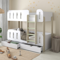 Elisa - Single – Bunk Bed with Underbed Drawers – White/Pale Wood - Particleboard - 3ft - thumbnail 2