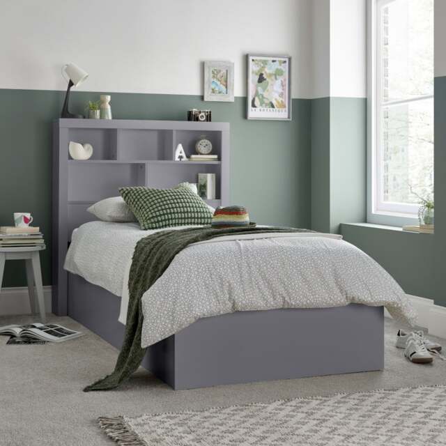 Oscar - Single - Bookcase Ottoman Storage Bed - Grey - Wooden - 3ft - Happy Beds