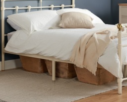 Atlas - Double - Cream Metal Bed Frame with Antique Brass Finials - Double - Happy Beds - thumbnail 2