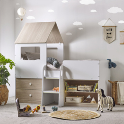 Orpheus - Single - House-Themed Midsleeper with Drawers and Shelving - Pale Wood and White - Wooden - 3ft - Happy Beds