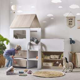Orpheus - Single - House-Themed Midsleeper with Drawers and Shelving - Pale Wood and White - Wooden - 3ft - Happy Beds - thumbnail 2