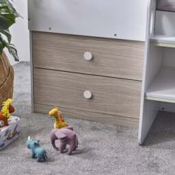 Orpheus - Single - House-Themed Midsleeper with Drawers and Shelving - Pale Wood and White - Wooden - 3ft - Happy Beds - thumbnail 6