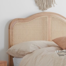Leonie - Double - Rattan Bed - Boho Style - Oak - Wooden - Low Foot-End - 4ft6 - Happy Beds - thumbnail 5