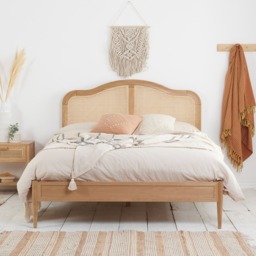 Leonie - Double - Rattan Bed - Boho Style - Oak - Wooden - Low Foot-End - 4ft6 - Happy Beds - thumbnail 2