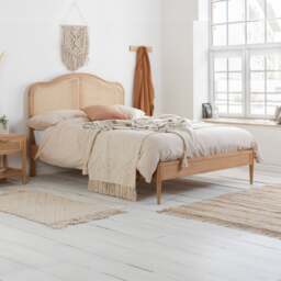 Leonie - Double - Rattan Bed - Boho Style - Oak - Wooden - Low Foot-End - 4ft6 - Happy Beds