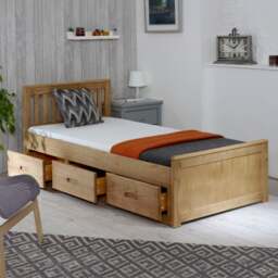 Mission - Single - Storage Bed - Drawers - Waxed Pine - Wooden - 3ft - Happy Beds - thumbnail 1