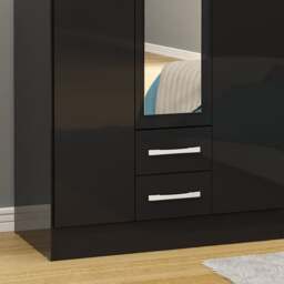 Lynx - 3 Door Combination Mirror Wardrobe - Black - Wooden/Mirror - Happy Beds - thumbnail 5