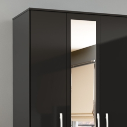 Lynx - 3 Door Combination Mirror Wardrobe - Black - Wooden/Mirror - Happy Beds - thumbnail 4