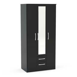Lynx - 3 Door Combination Mirror Wardrobe - Black - Wooden/Mirror - Happy Beds - thumbnail 2